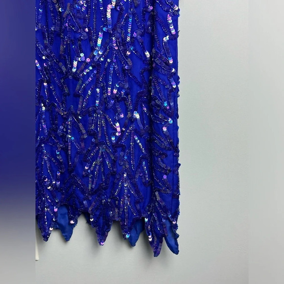 Mark & John by SAM Vintage Blue beaded/sequin zigzag pattern hem Silk midi dress - Picture 9 of 11